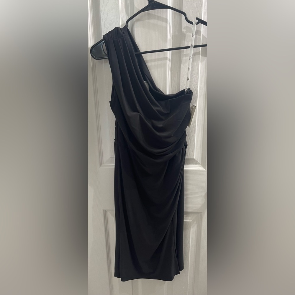 David's Bridal Black One Shoulder Dress